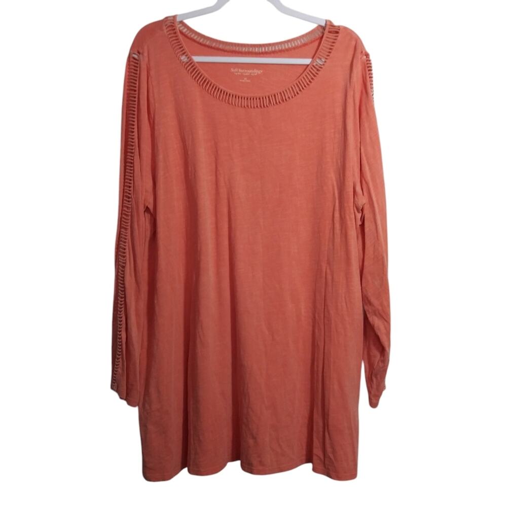 Soft Surroundings Orange Slub Knit Long Sleeve Lattice Trim Top Size 2X